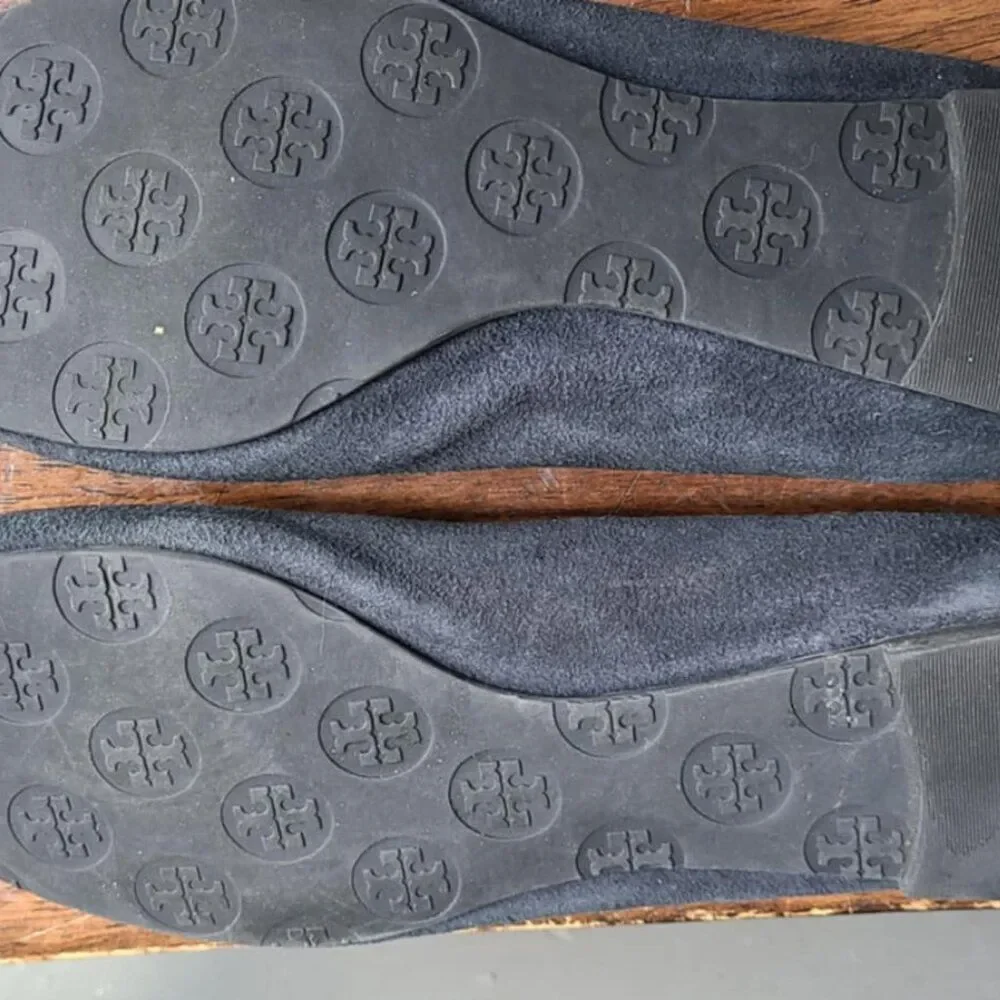 Tory Burch Navy Suede Reva Flats with Logo size 8